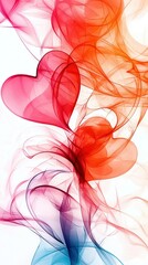 Poster -   Red, blue, and pink smoke form a heart shape against a light blue background
