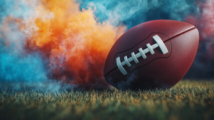 Wall Mural - American football with smoke, action shot with motion