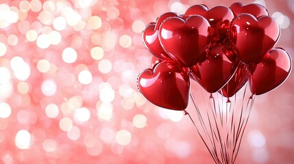 Wall Mural -   A sea of red heart-shaped balloons graced the foreground while a pink and white haze of fuzzy lights bathed the background