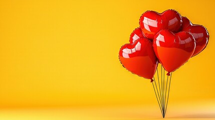 Wall Mural -   A group of red heart-shaped balloons stacked on top of each other on a yellow table against a yellow background