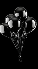 Wall Mural -   A monochrome image of heart-shaped balloons against a dark backdrop, with Happy Valentine's Day written beneath