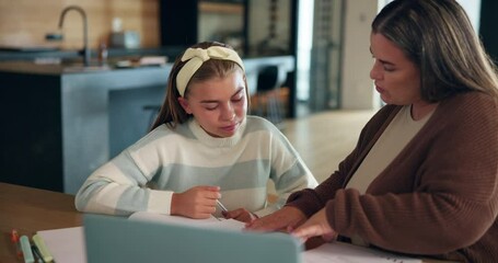 Poster - Home, mom and helping child with homework for learning support, reading lesson and language development. Family, woman and female student with books for elearning assessment, studying and knowledge