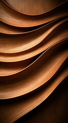 Wall Mural -   A macro shot of a wave pattern etched into wood, with a warm brown hue on the left side