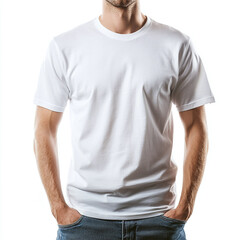 Wall Mural - White man cotton t-shirt mockup isolated on white background.