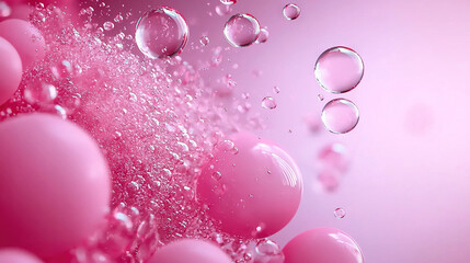 Wall Mural -   A pink background with water bubbles on both sides