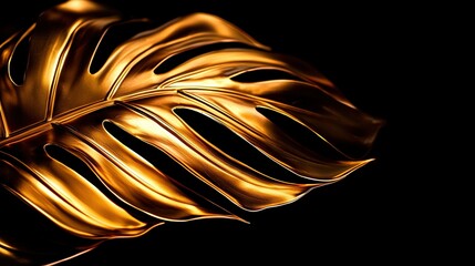 Wall Mural -   Gold leaf on black background with reflected light