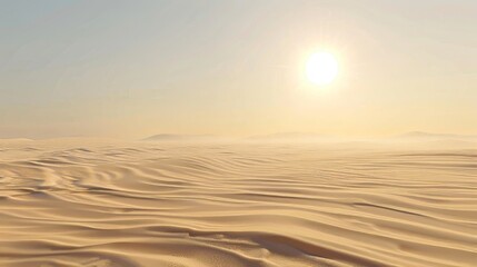 vast desert dunes illuminated by bright sun in clear sky