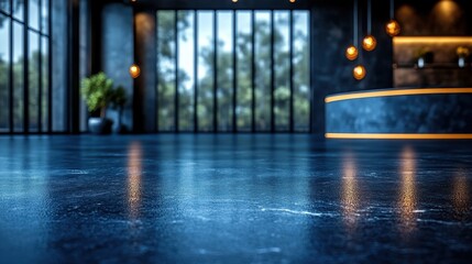 Aufkleber - Modern office lobby, reception desk, window view, interior design, workspace