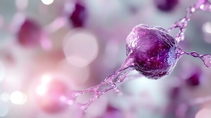 Poster - Artistic water splash forming purple liquid sphere with dynamic motion and bokeh light effects in soft pink background, macro photography for creative design.