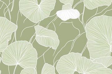 Naklejka na meble Padrão contínuo (seamless pattern) de folhas estilizadas em tons de verde com linhas delicadas em branco, criado com IA generativa.