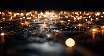 Poster - a telecommunication network towering over a city, utilizing wireless mobile internet technology for 