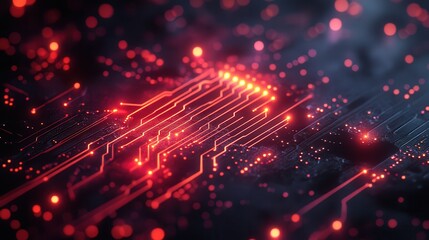 Poster - Glowing Circuit Board, Technology, Network, Abstract, Data, Red, Background, Digital