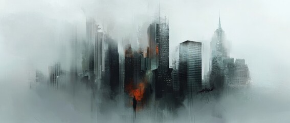 Poster - City skyline depicted in an abstract concept of technology and business background illustration