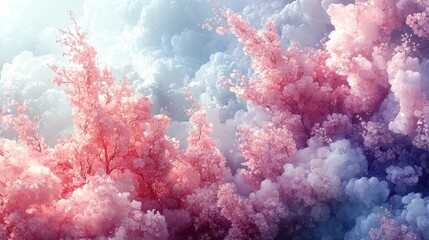 Wall Mural - Pink & Blue Cloud Forest, Fantasy Landscape, Dreamlike Scene, Digital Art, Background