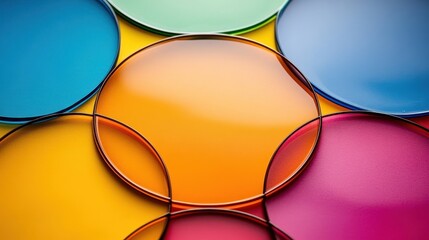 Aufkleber - Colorful glass circles overlap on yellow; abstract background, design
