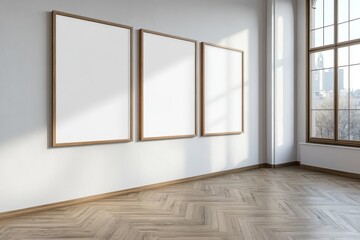 Poster - You can showcase your beautiful art in this spacious room featuring sunlight that elegantly illuminates the empty picture frames. This space is ideal for galleries or for enhancing home office decor