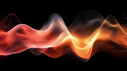 Wall Mural - Abstract orange wave energy flow, dark background, website header