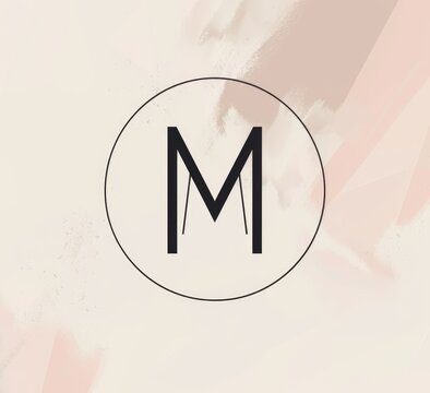 Alphabet letter M in a circle, blue and black colors.