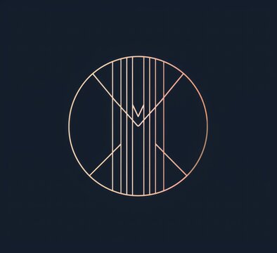 Alphabet letter M in a circle, blue and black colors.