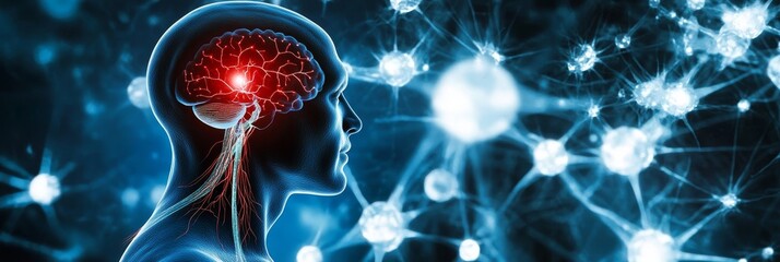 Poster - A striking digital representation of the human brain has been created, showcasing the complexity and intricate connections of the nervous system that govern human functions and experiences