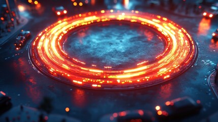 Fototapete - Futuristic city, glowing ring, night, energy, abstract background, tech concept