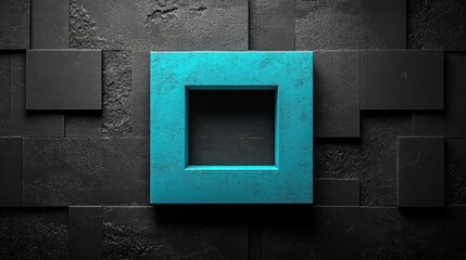 Aufkleber - Teal square frame on dark textured wall; background design