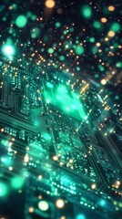 Fototapete - This incredibly detailed closeup of a glowing circuit board beautifully captures a captivating futuristic technology theme, which is sure to engage a diverse audience of all ages and backgrounds