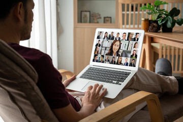 Poster - business people on video conference for modish virtual group meeting of corprate business office wor