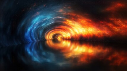 Poster - Fiery, icy tunnel reflecting in water