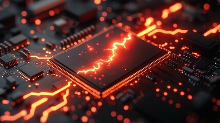 Poster - Overheating CPU, Circuit Board, Data Center, Energy, Technology, Stock Photo