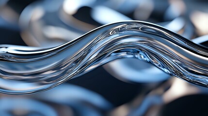 Poster - Flowing liquid metal waves create dynamic chrome surface with smooth curves and reflective highlights against dark background, abstract modern design element.