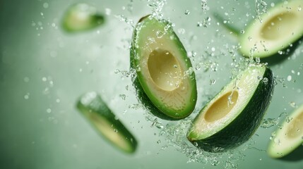 Wall Mural - a group of avocados are being dropped into the water