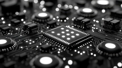 Aufkleber - Illuminated CPU on circuit board; tech background; data processing