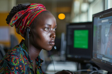 Poster - African Woman Engaging in a Video Conference Business Call on a Computer Screen