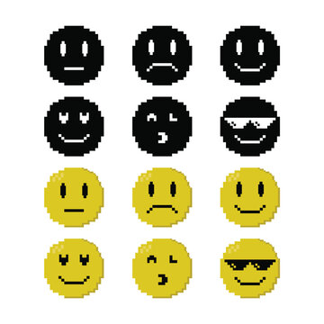 Set Of Pixel Emoticon Icon Vector Design.