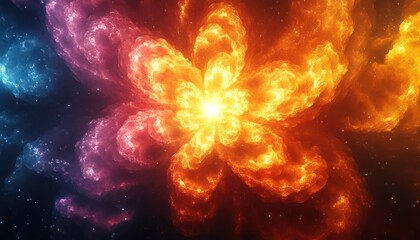 Wall Mural - abstract glowing fractals in vibrant colors radiating from the center