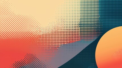 Wall Mural - abstract hexagonal gradient design with retro halftone dots for a minimalist, tech-inspired look.
