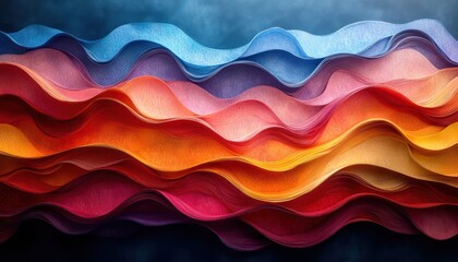 Wall Mural - abstract layered waves with a 3d effect in rich, saturated tones