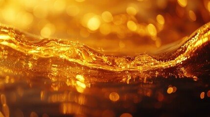 Poster - Golden liquid wave, bokeh background, abstract, drink advertisement