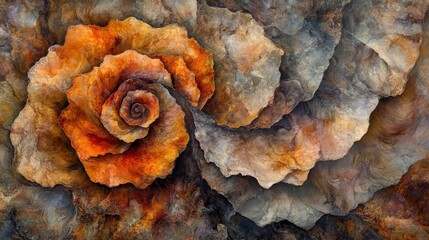 Wall Mural - Stone Rose Abstract Art, Nature's Spiral, Earth Tones, Background Texture, Design Element