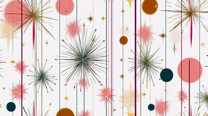 Poster - Seamless Atomic Age Pattern Showcasing Boomerangs and Starbursts in Warm, Muted Hues