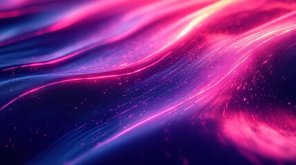 Poster - Abstract pink blue light waves, dark background, digital art, website banner