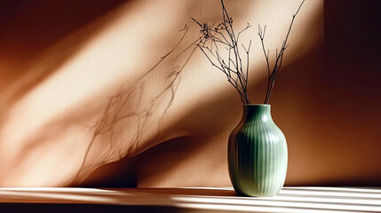 Poster - Ceramic Vase in Lime Cream Color Creates Serene Minimalism With Soft Shadows and Elegance
