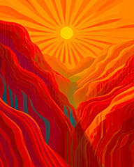 Poster - Sunset Paints Peaceful Hills With Warm Gradients in a Tranquil Landscape Revealing Natures Beauty