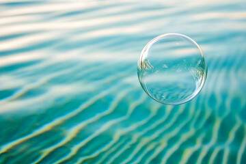 Poster - Delicate Air Bubble Ascends Gracefully in Tranquil Blue Ocean Depths Creating a Serene Moment