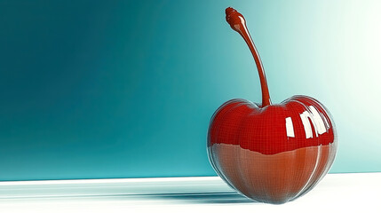 Aufkleber - Glossy Red Cherry Enhanced by Digital Distortions on a Serene White Backdrop