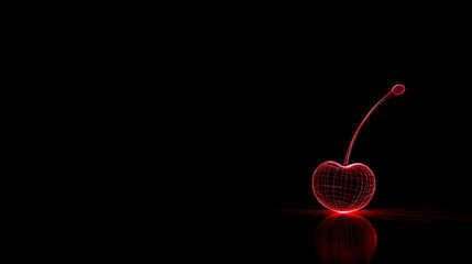Poster - Sleek Neon Cherry Outline Glowing Softly Against a Deep Black Backdrop for a Minimalistic Touch