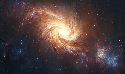 Wall Mural - surreal cosmic view of a glowing spiral galaxy surrounded by vibrant nebula clouds in shades of mage
