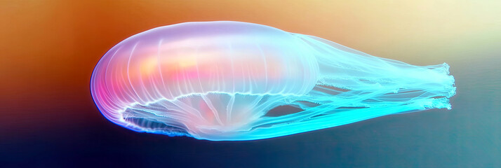 Aufkleber - Translucent Jellyfish Glows Softly in Shades of Blue and Purple, Floating in an Ethereal Realm