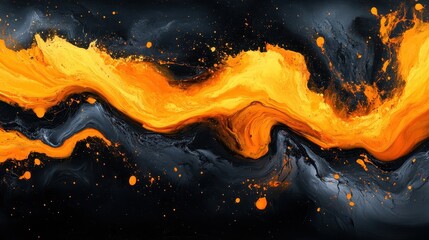 Poster - Abstract orange and black swirling paint, cosmic background, art, design